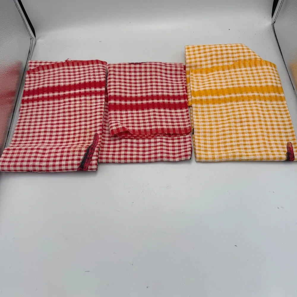 Vintage 60s 70s St Lucia West Indies Tea Towels Set of 3 Crisp Gingham NWOT